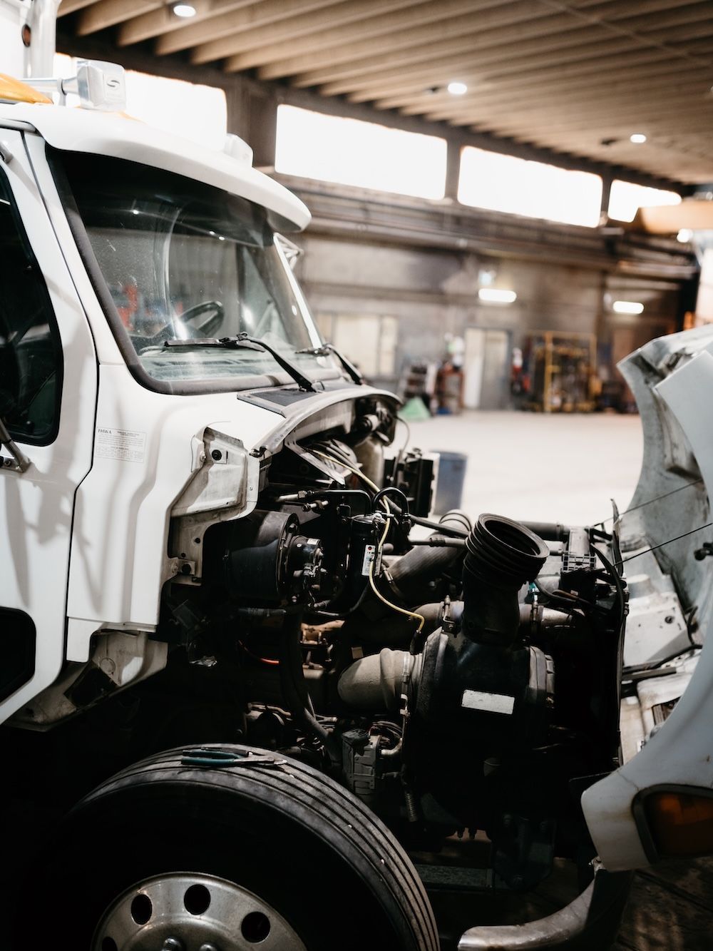 Truck hood open for engine service at Mach 6